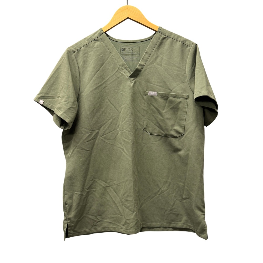 FIGS Scrub Top Womens Large Catarina Olive Green V-Neck Uniform Pullover